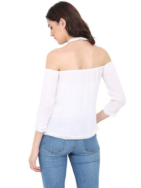Women's Regular Length White Polyester Round Neck Tees