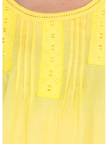 Women's Regular Length Yellow Cotton Round Neck Tees